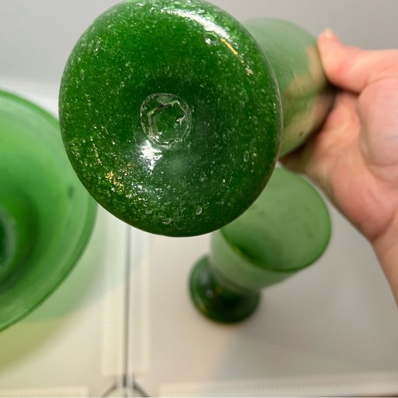 Vintage Green Herati Afghanistan Hand Blown Glass 3 Piece Dinnerware Rare - Picture 6 of 9